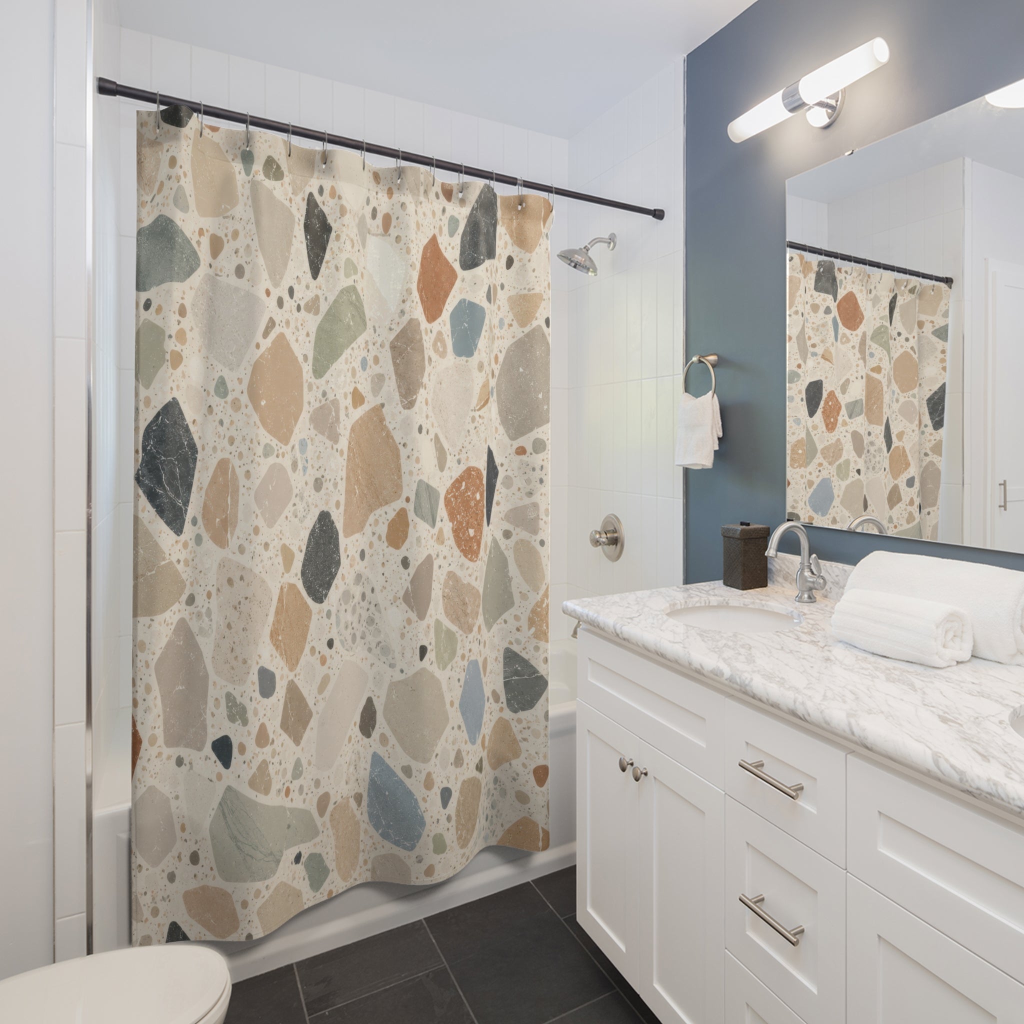 Terrazzo Shower Curtain: Cream Beige Abstract