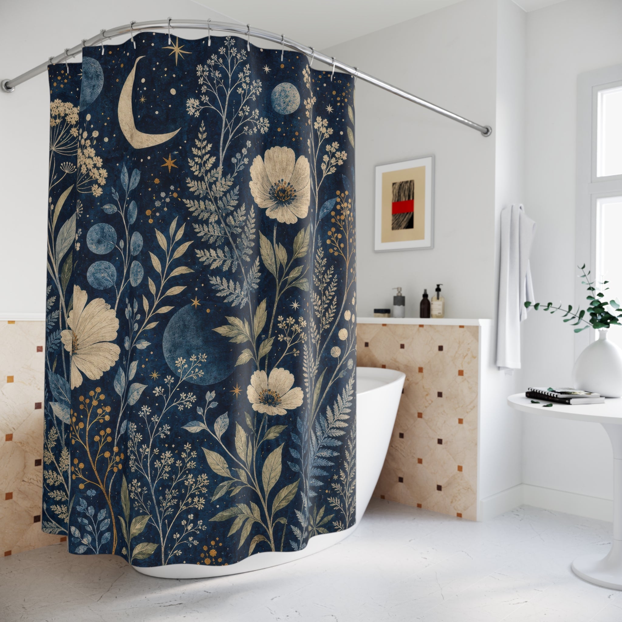 Celestial Floral Moon Shower Curtain