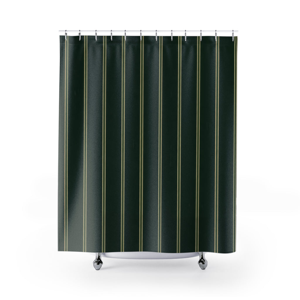 Dark Forest Green Gold Pinstripe Shower Curtain
