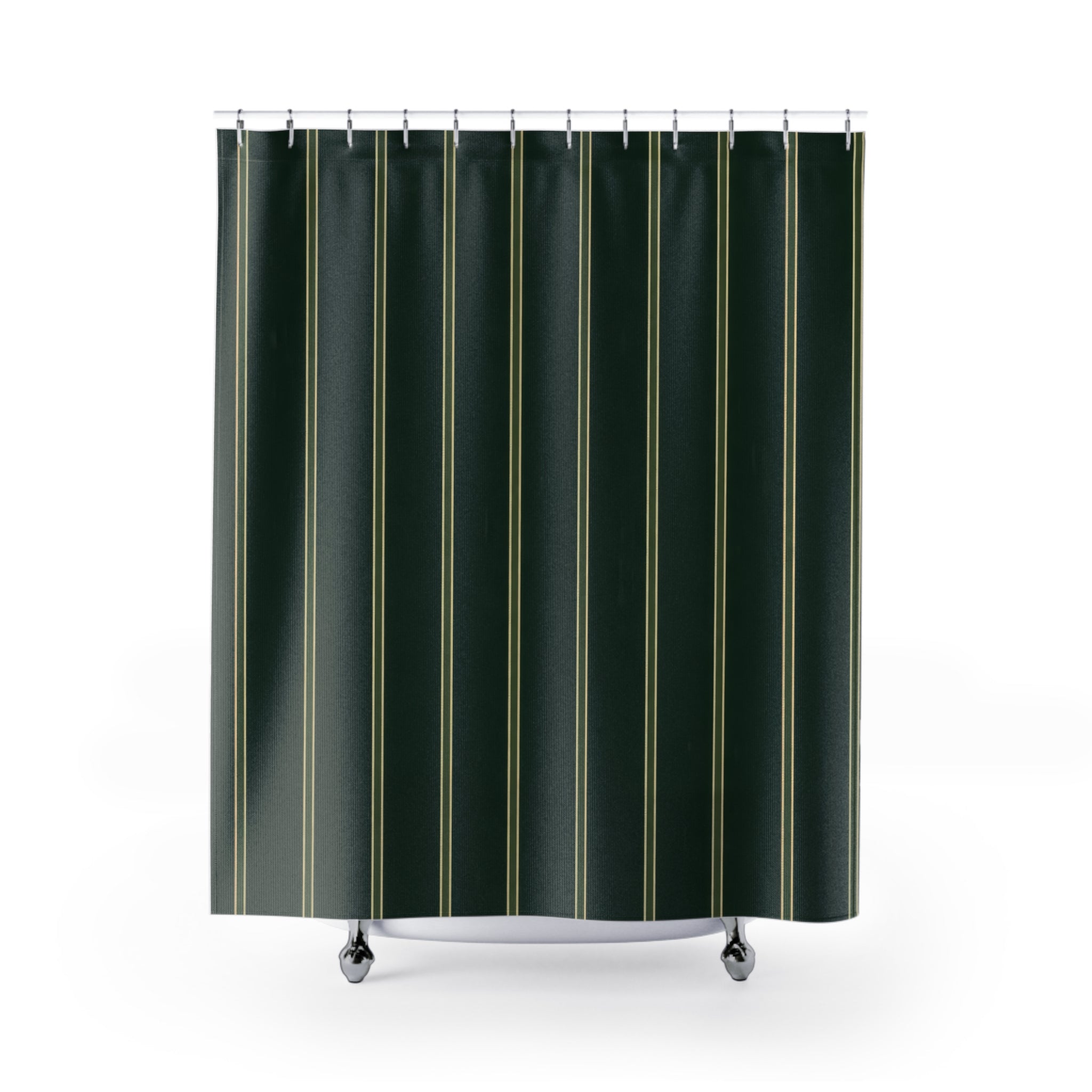 Dark Forest Green Gold Pinstripe Shower Curtain