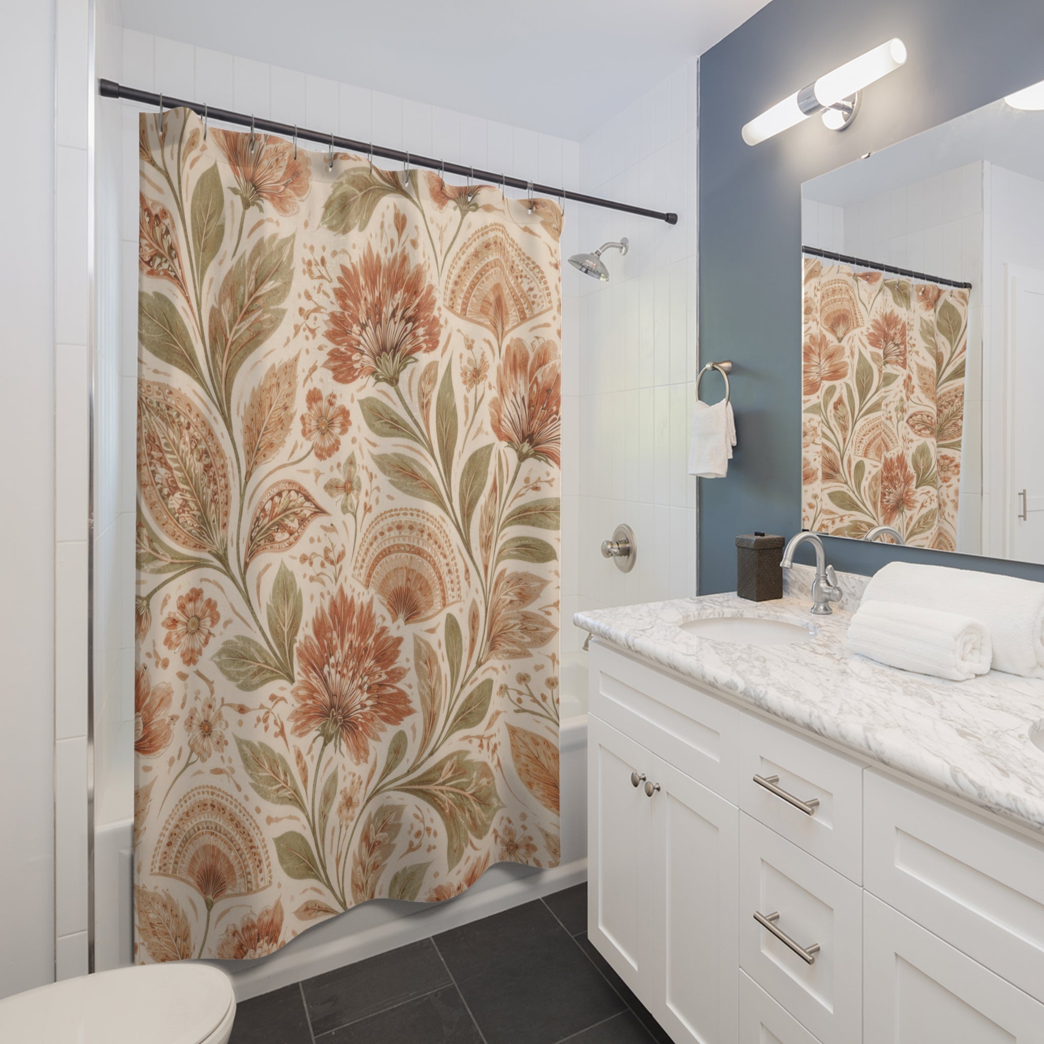 Boho Floral Shower Curtain – Terracotta Sage