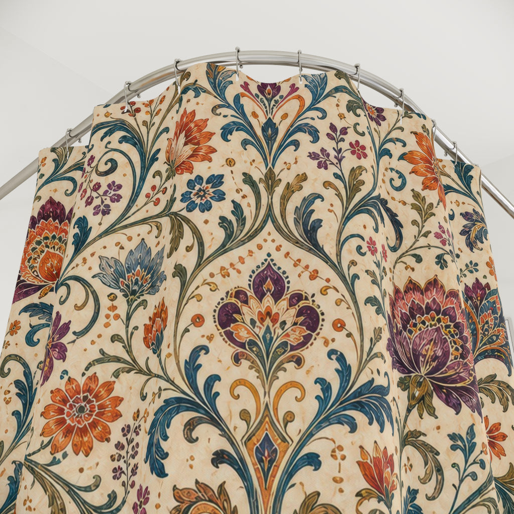 Ornate Vine Flower Boho Floral Shower Curtain