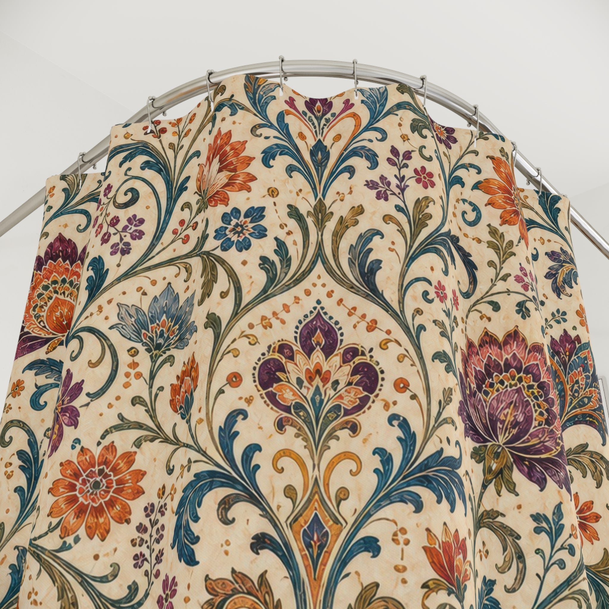 Ornate Vine Flower Boho Floral Shower Curtain