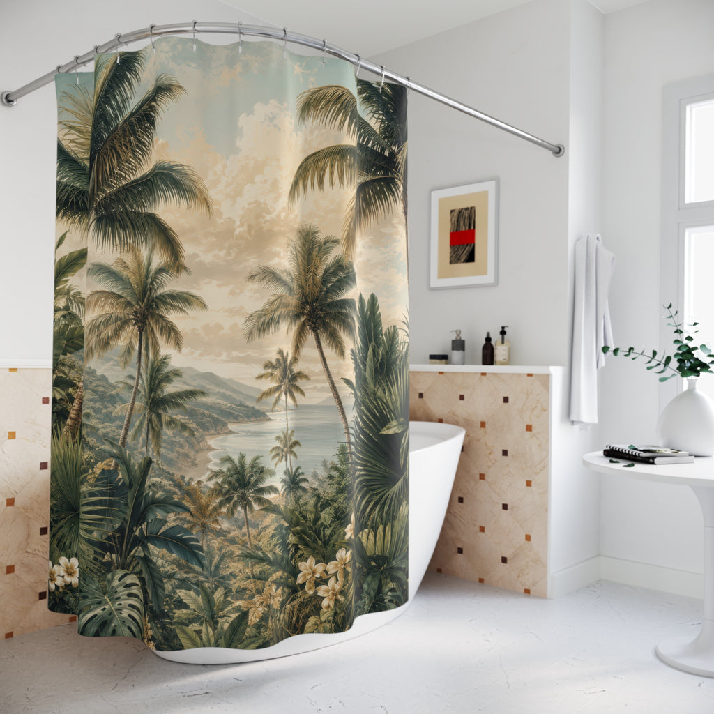 Tropical Palm Tree Shower Curtain: Jungle Beach