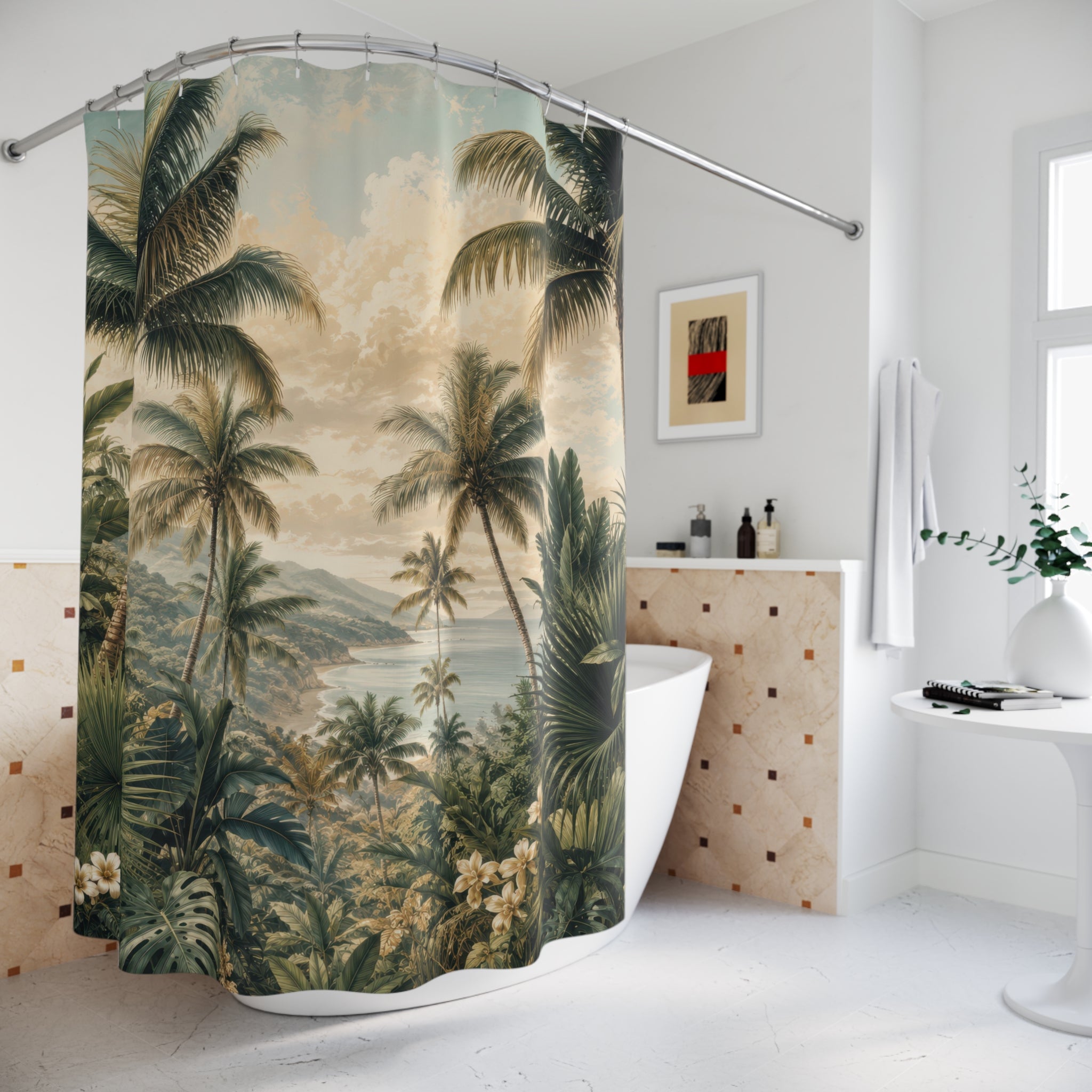 Tropical Palm Tree Shower Curtain: Jungle Beach