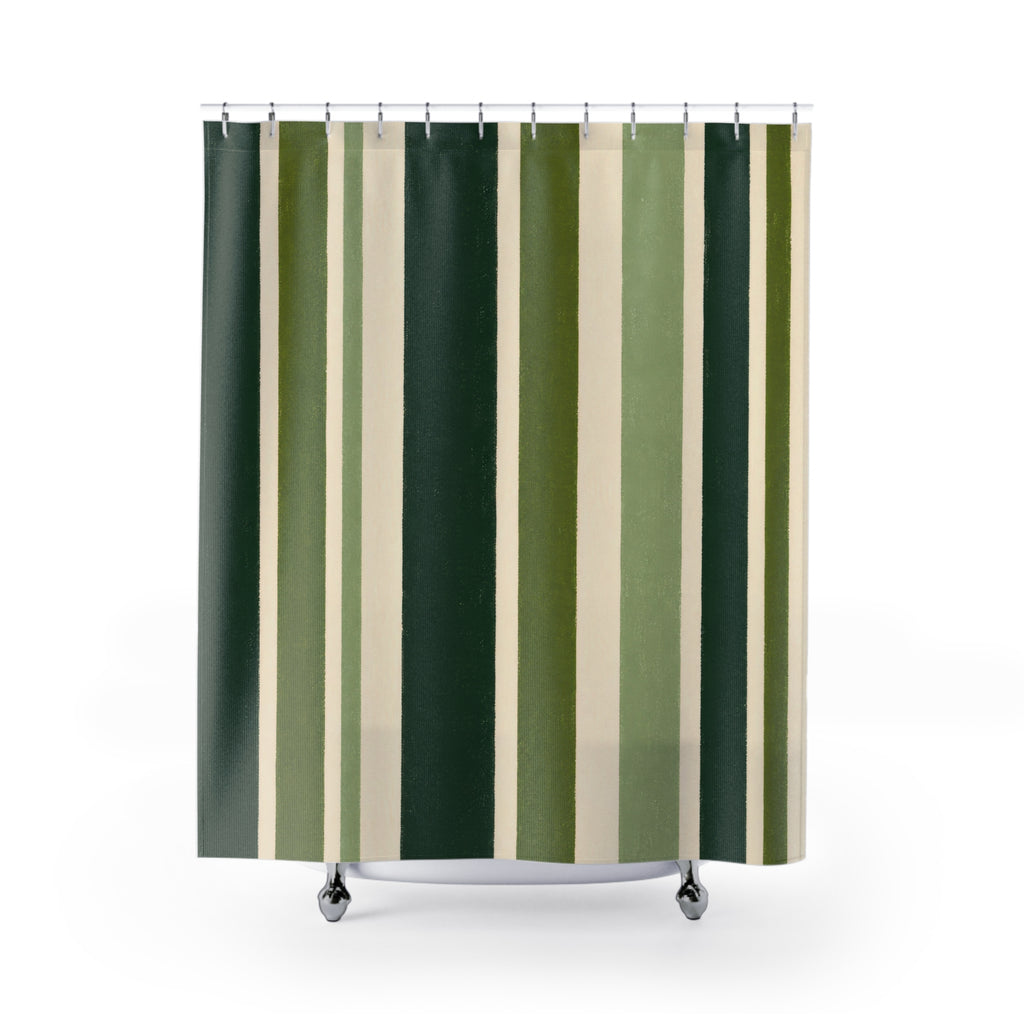 Forest Green Cream Cabana Stripe Shower Curtain