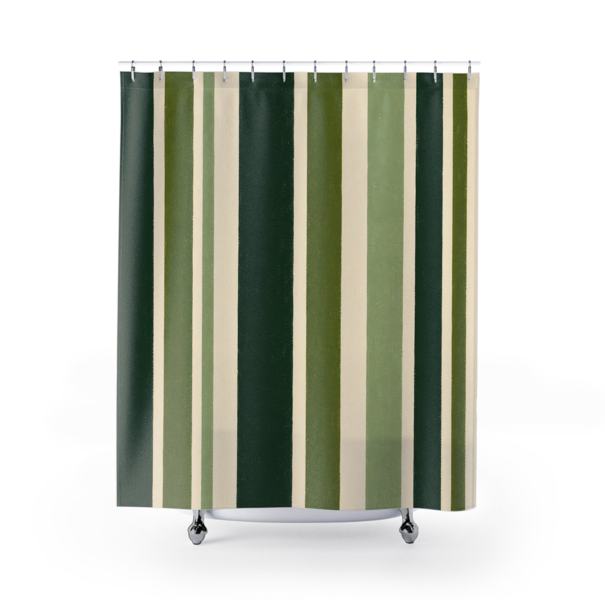Forest Green Cream Cabana Stripe Shower Curtain