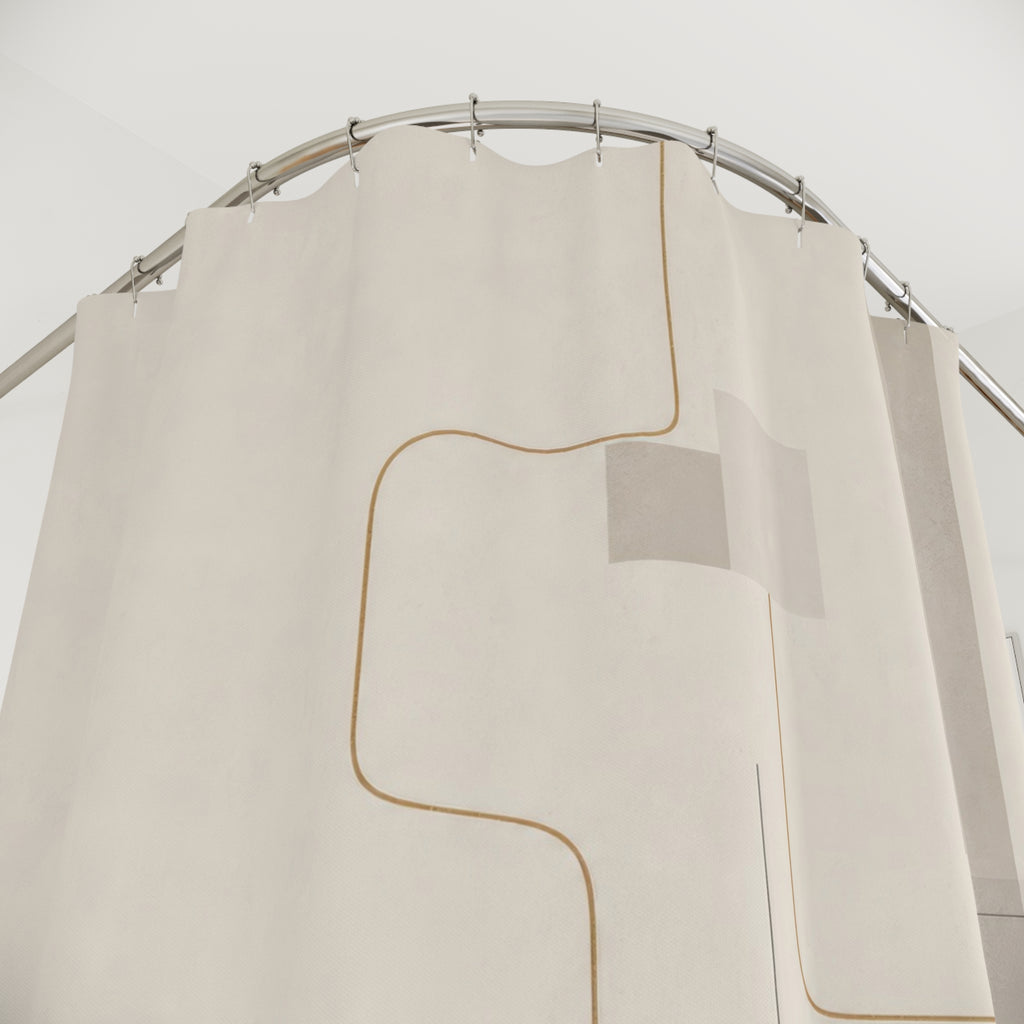 Gold Line White Abstract Modern Beige Black Shower Curtain