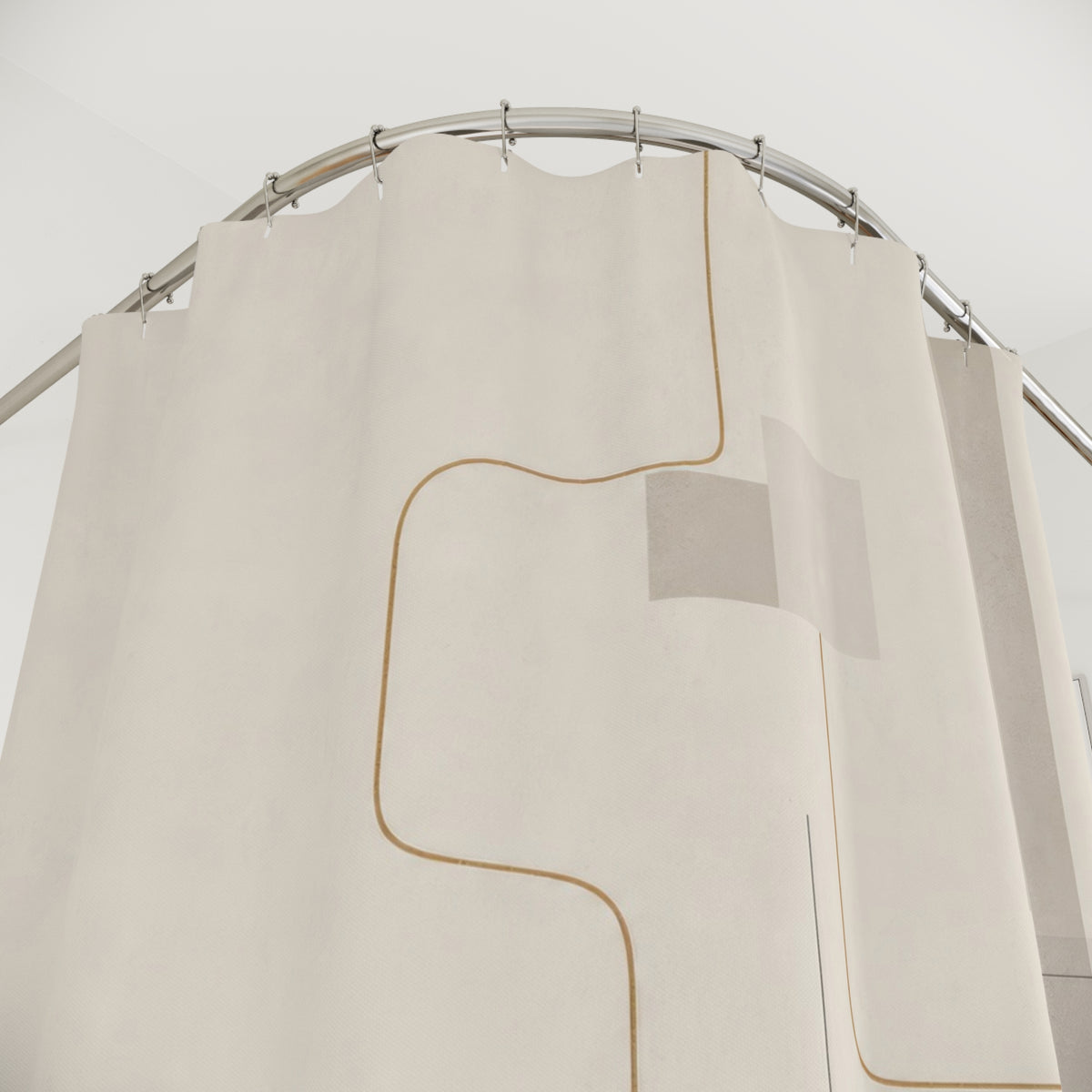 Gold Line White Abstract Modern Beige Black Shower Curtain