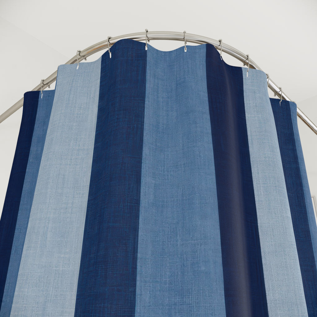 Navy Powder Blue Cabana Stripe Shower Curtain