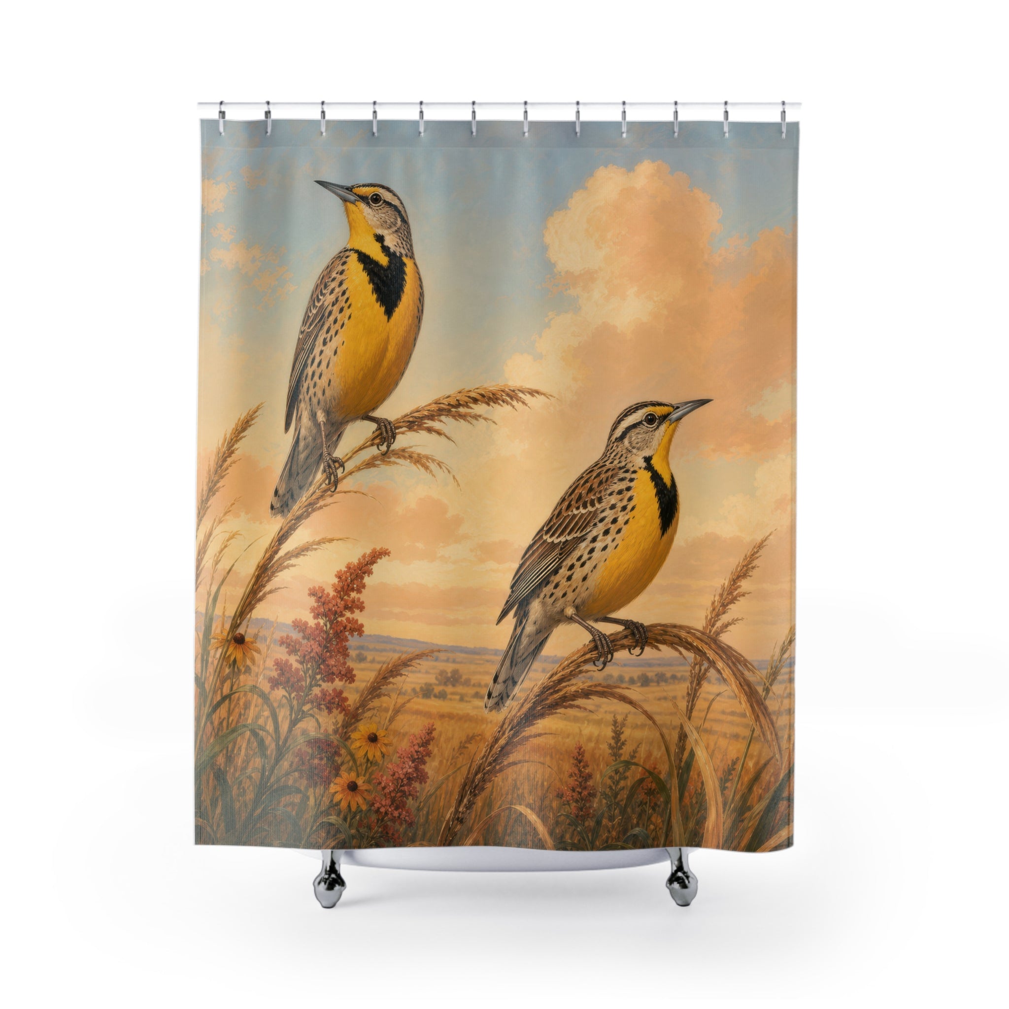 Meadowlark Pair at Sunset Shower Curtain