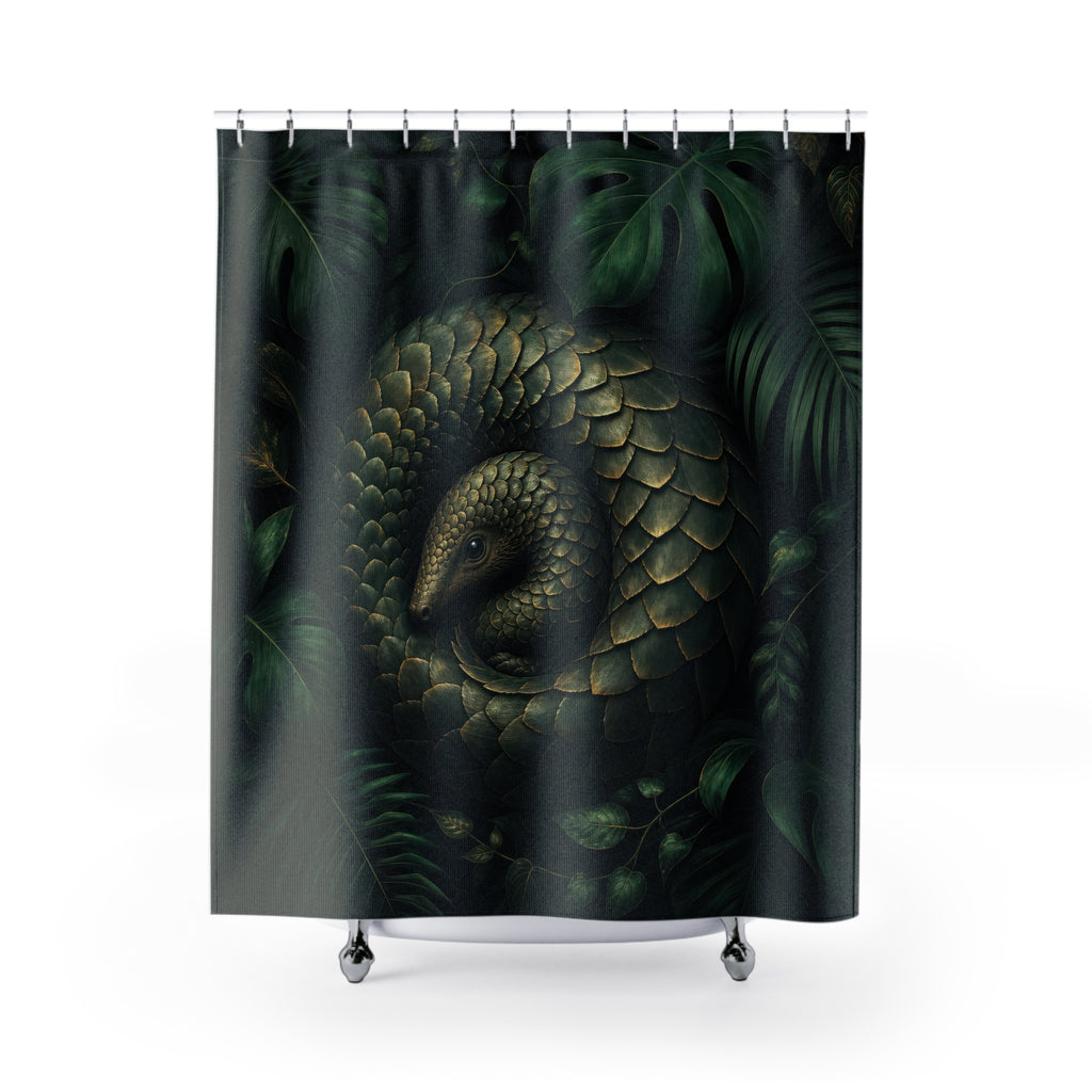 Dark Green Pangolin Jungle Shower Curtain