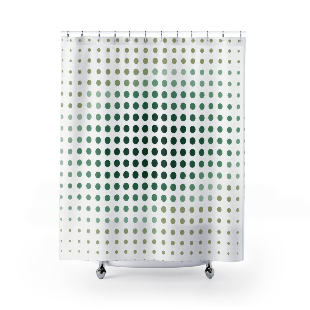 Green White Shower Curtain, Abstract Dot Bath Decor, Sage Halftone Pattern, Modern Guest Bathroom Decor, Minimal Optical Style Decor