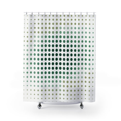 Abstract Dot Green White shower curtain with full front view
