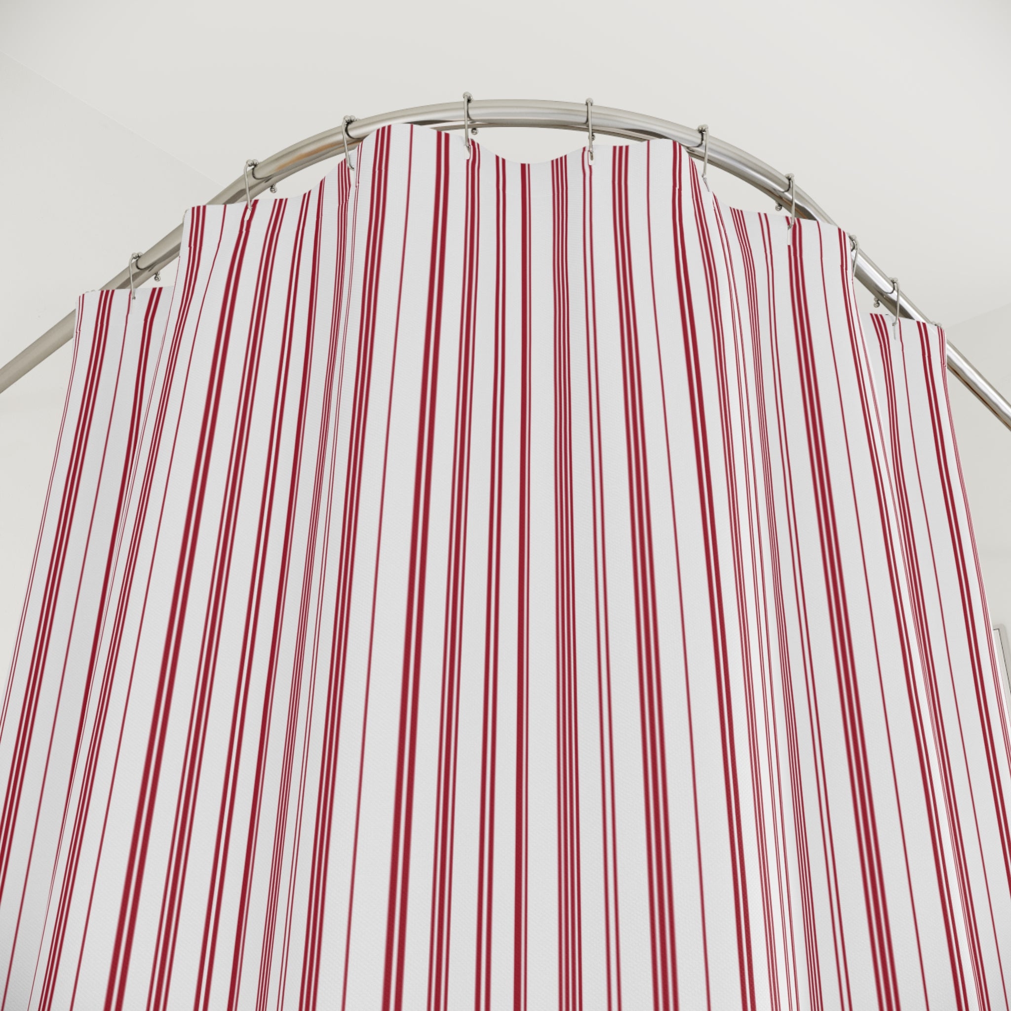 Red and White Varied Stripe Shower Curtain