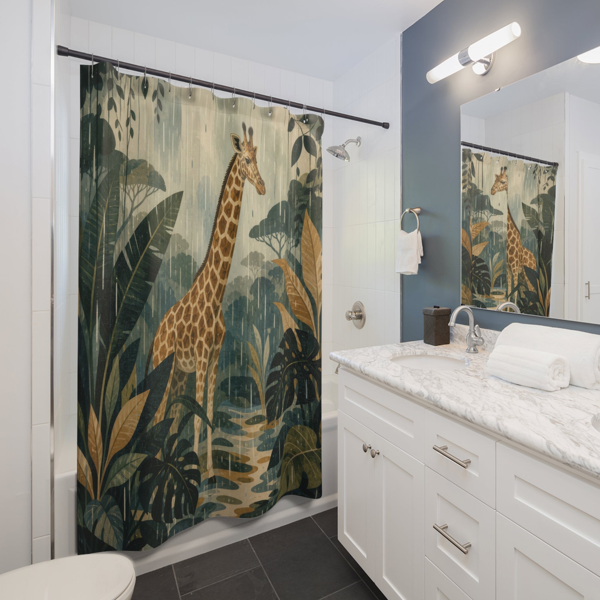 Rainy Tropical Safari Animal Scene Shower Curtain