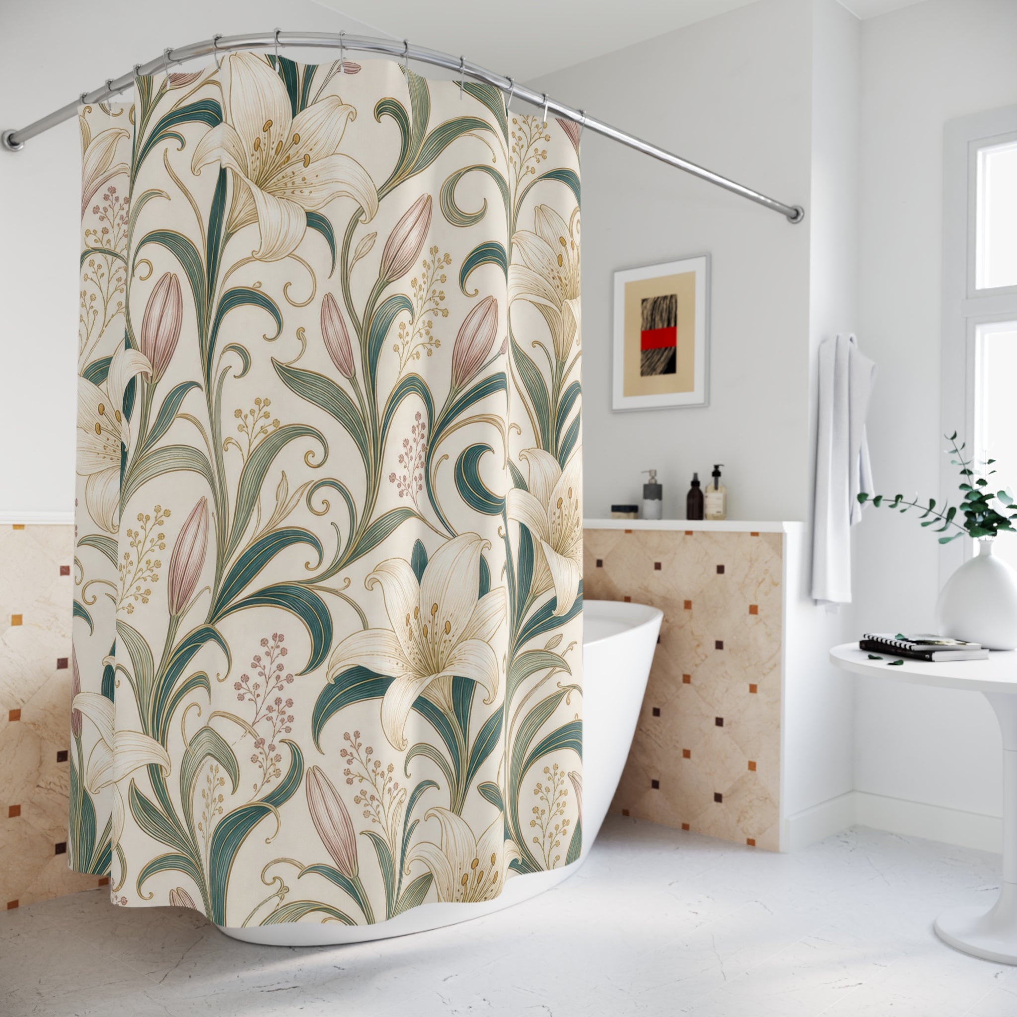 Art Nouveau Lily Floral Botanical Scroll Vintage Shower Curtain