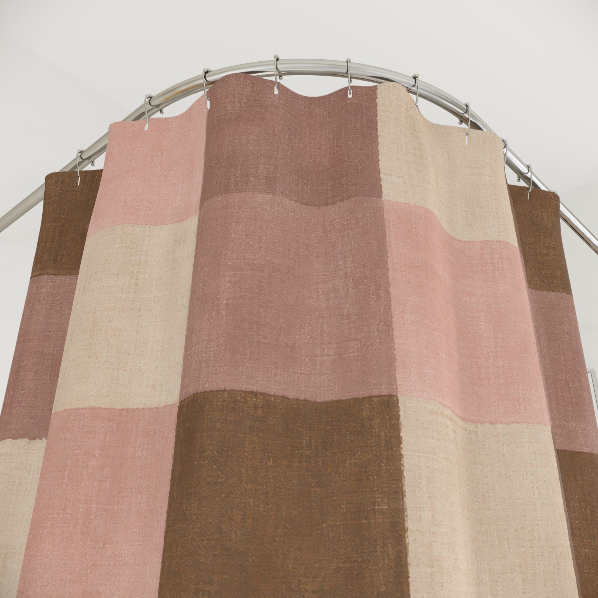 Plaid Shower Curtain, Pink Brown Farmhouse Bath Decor, Blush Cream Checkered Pattern, Soft Blush Neutral Guest Bathroom Decor Style