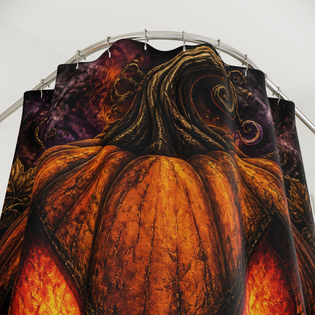 Unique Halloween Shower Curtain, Glowing Jack O Lantern Pumpkin Art, Orange Black Gothic Decor, Spooky Bathroom Accent, Fall Guest Bath