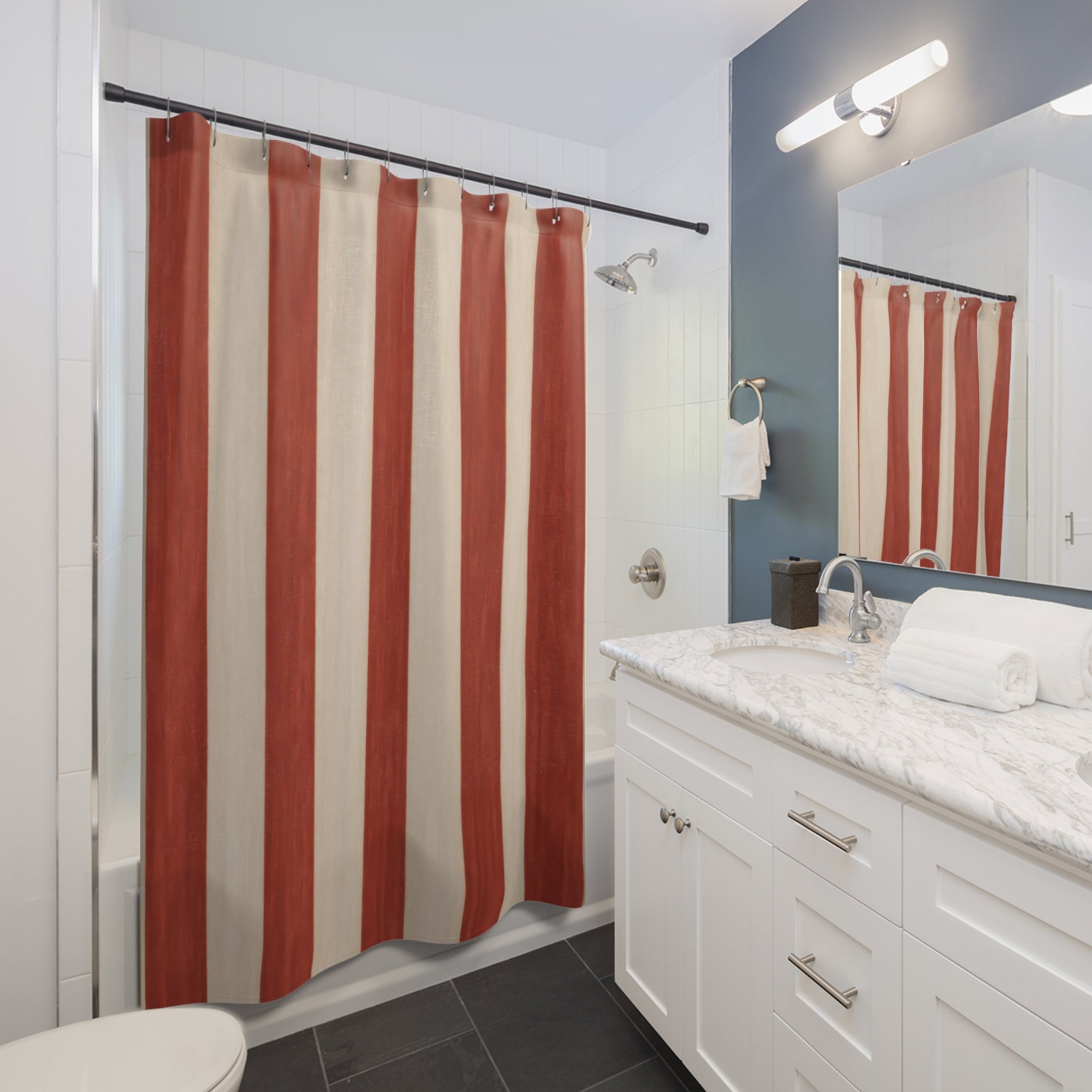Red and White Classic Stripe Shower Curtain – Soft Brick