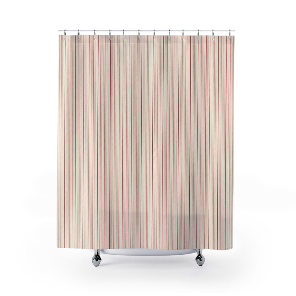 Delicate Red Micro Stripe Shower Curtain, Red Blush Classic Bathroom Decor, Modern Stripe Bath Curtain, Guest Bath Decor, Home Decor