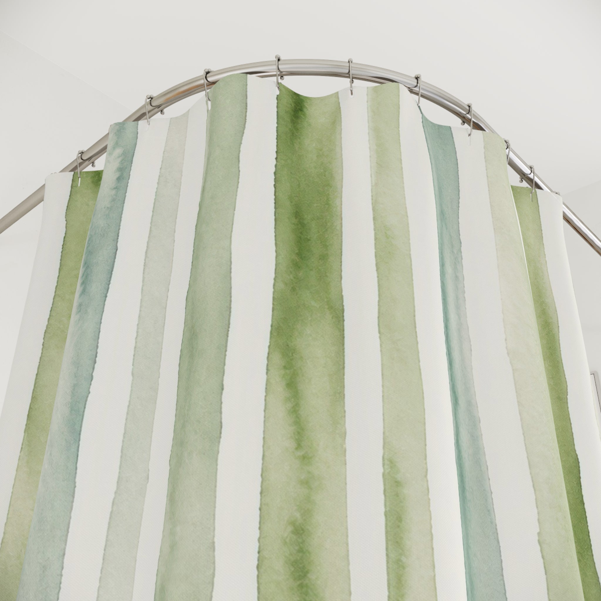 Sage Green White Brush Stripe Shower Curtain