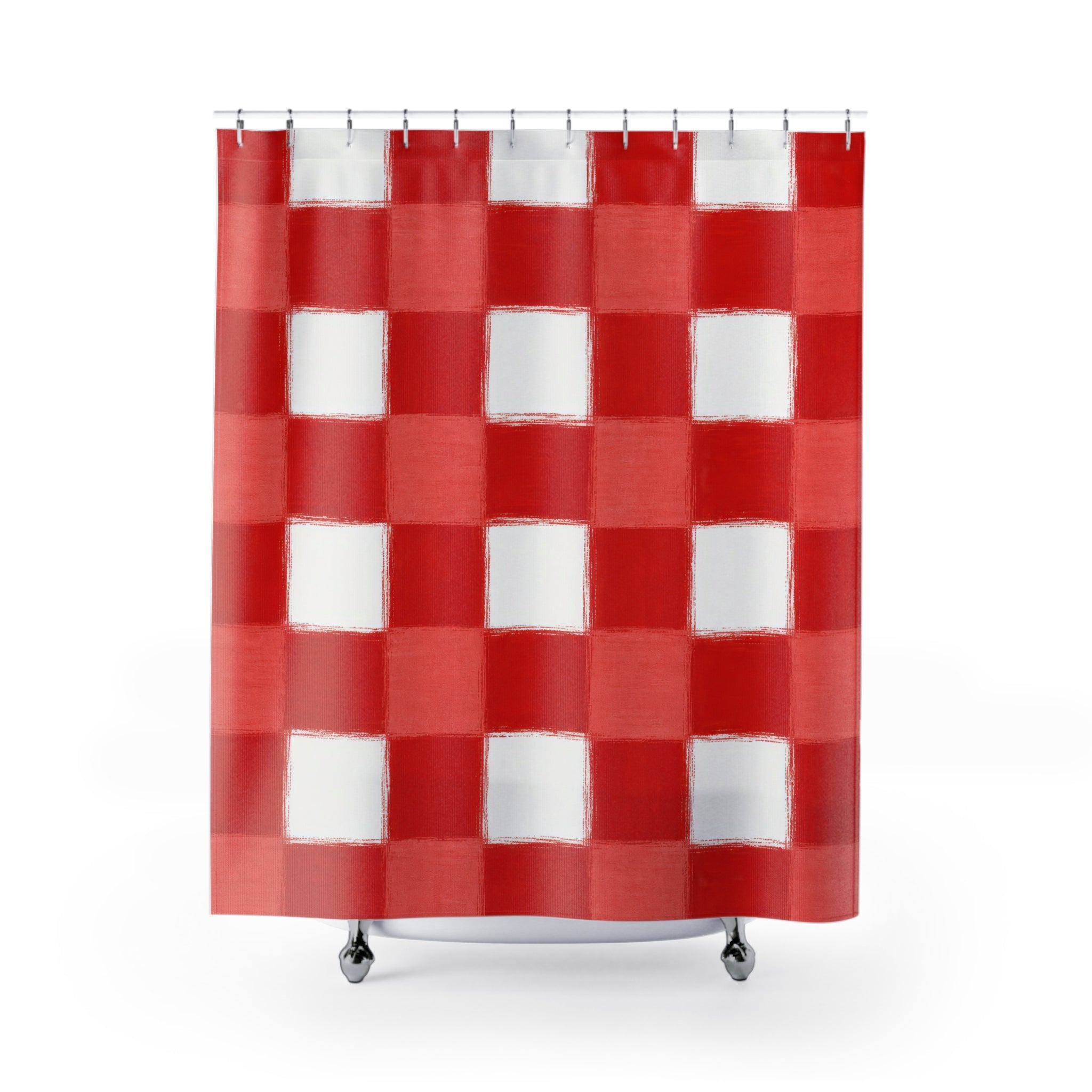 Red White Buffalo Check Shower Curtain