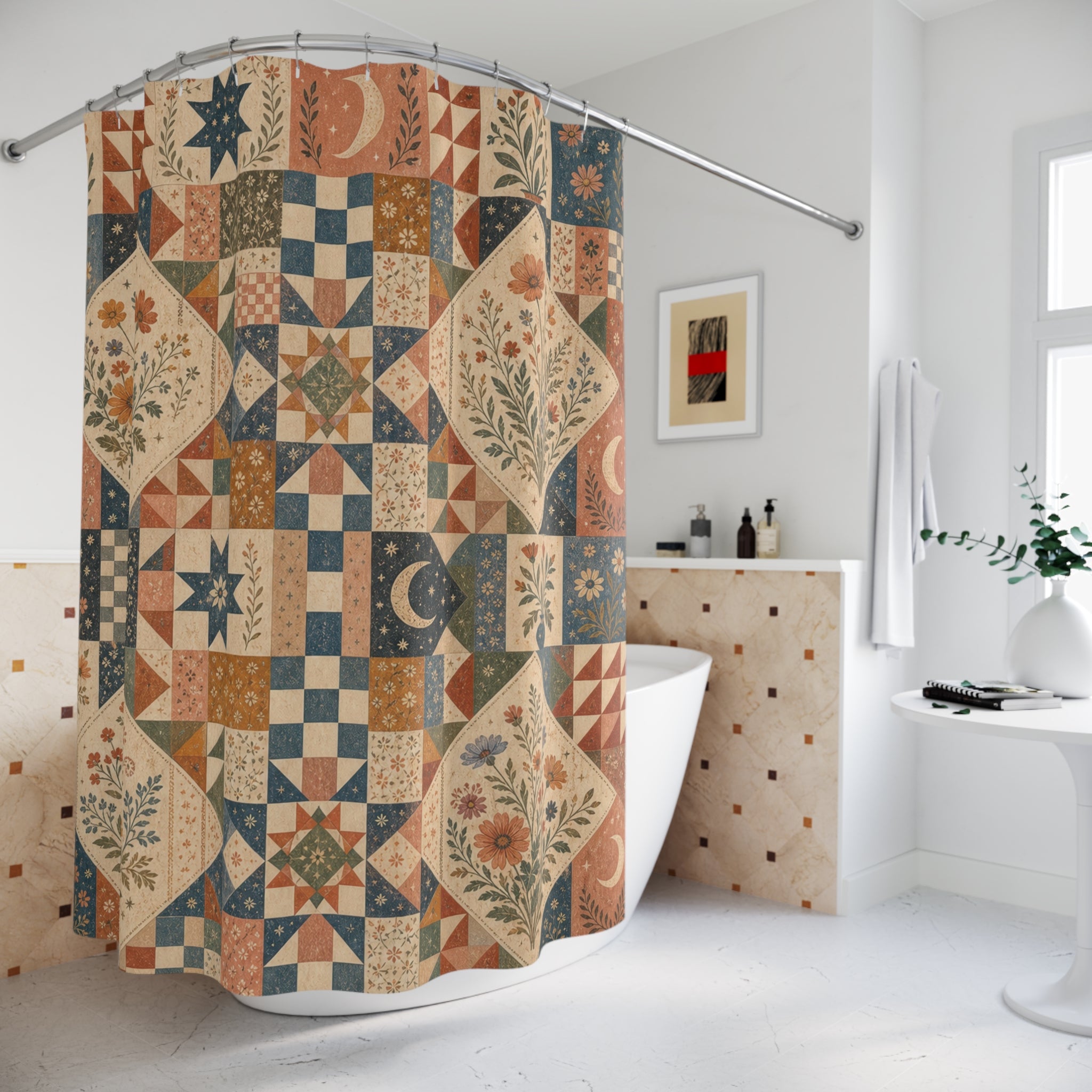 Patchwork Boho Floral Shower Curtain