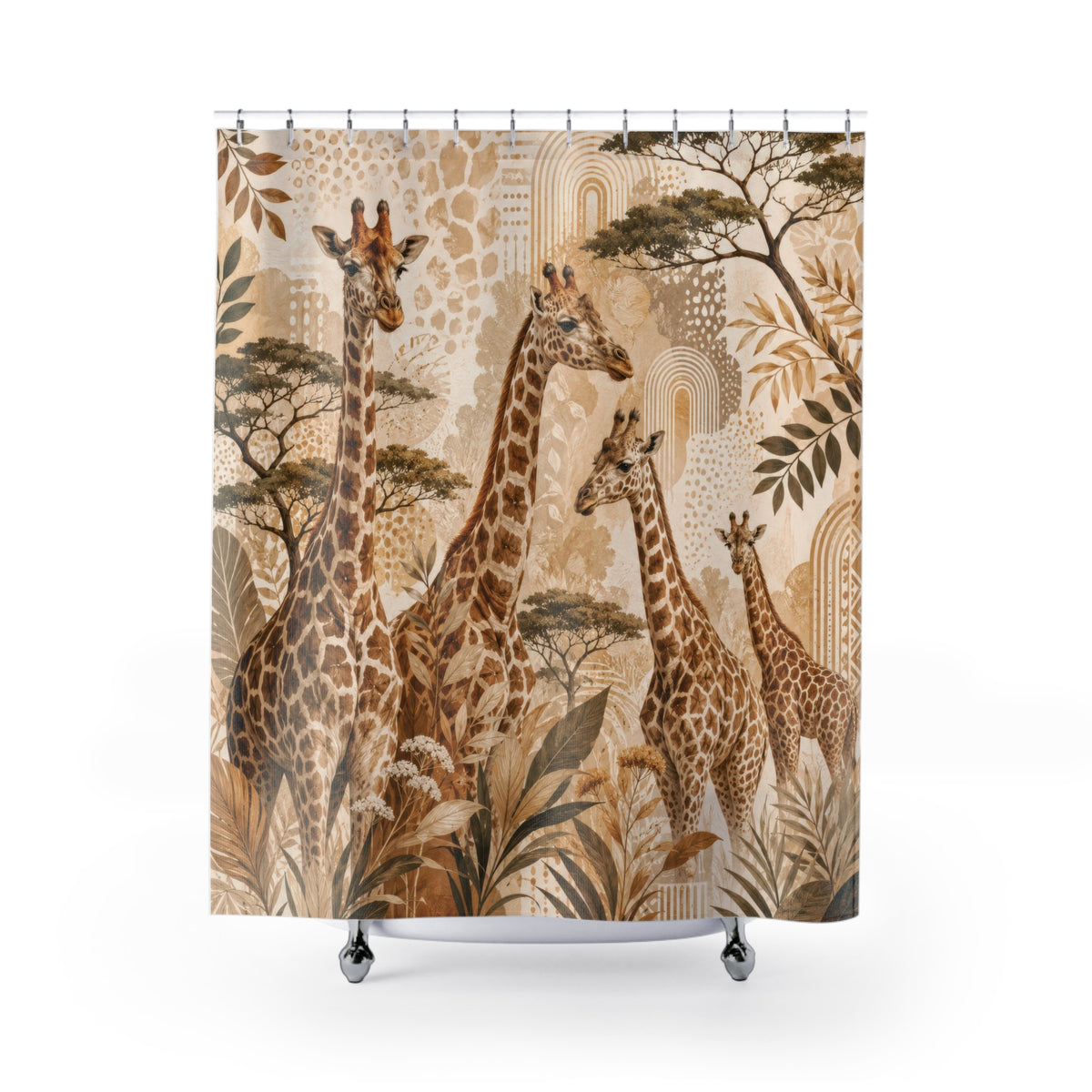 Giraffe Safari Botanical Shower Curtain