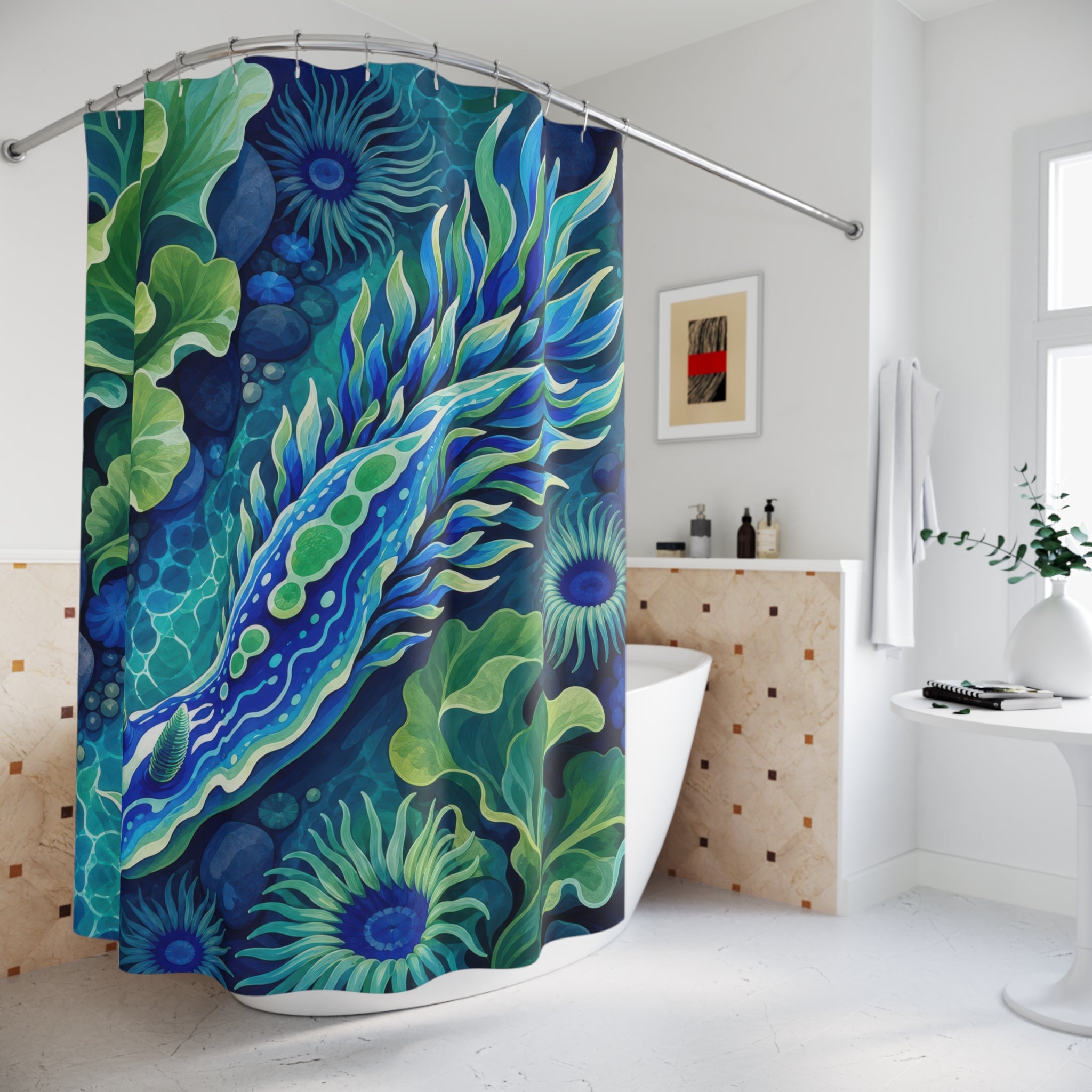 Blue and Green Nudibranch Tide Pool Shower Curtain