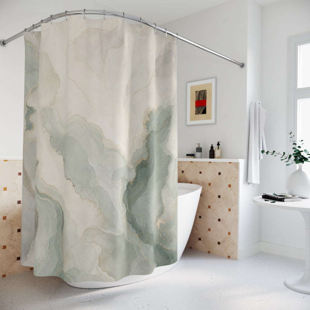 Fresh Sea Green Marble Abstract Shower Curtain