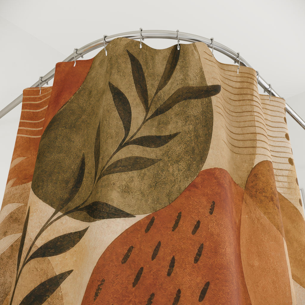 Earthy Shower Curtain: Terracotta Abstract Botanical Pattern