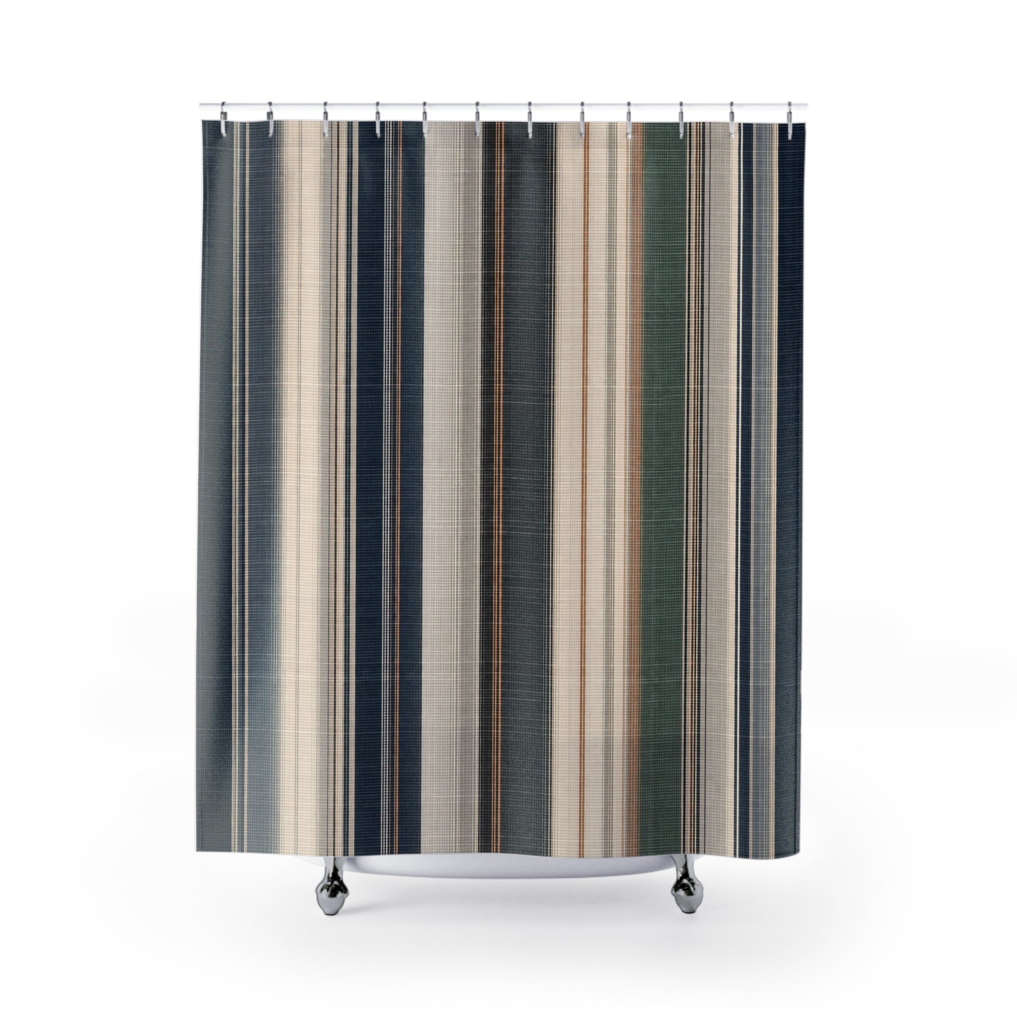 Navy Charcoal Woven Look Stripe Shower Curtain