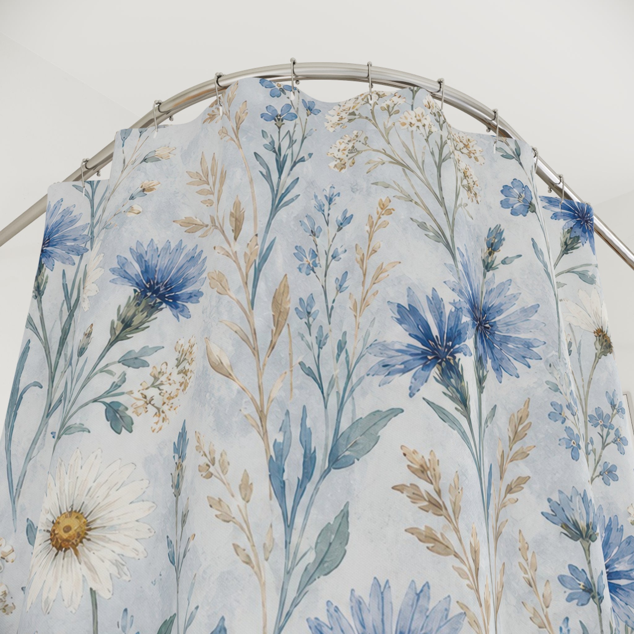 Cornflower Daisy Watercolor Shower Curtain