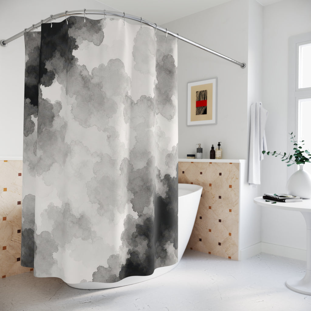 Black White Watercolor Cloud Shower Curtain