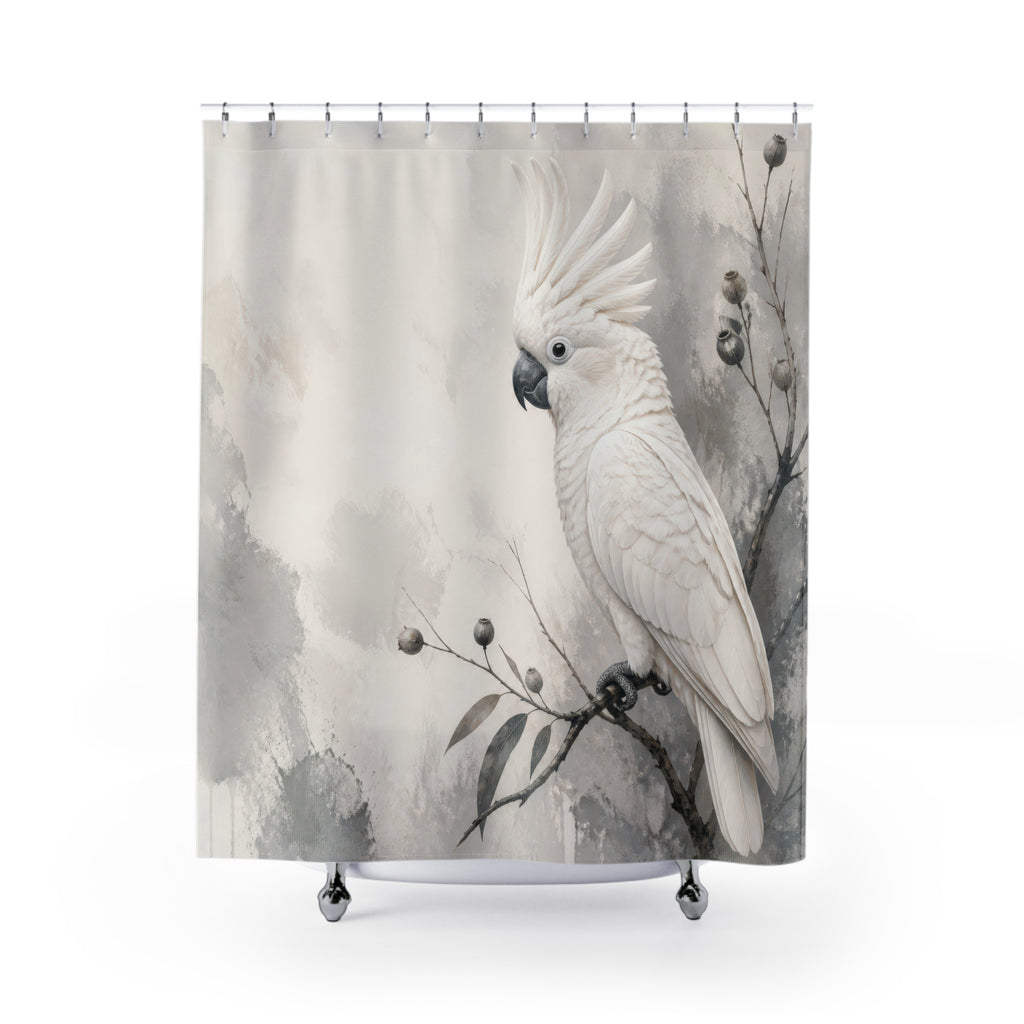 Grey Ink Wash Cockatoo Shower Curtain