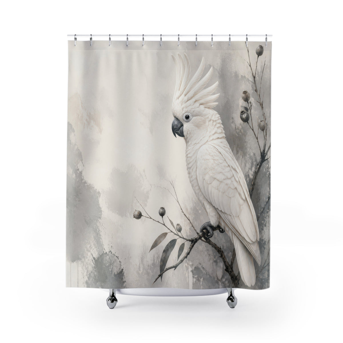 Grey Ink Wash Cockatoo Shower Curtain