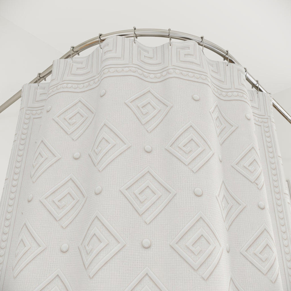 White Greek Key Relief Shower Curtain