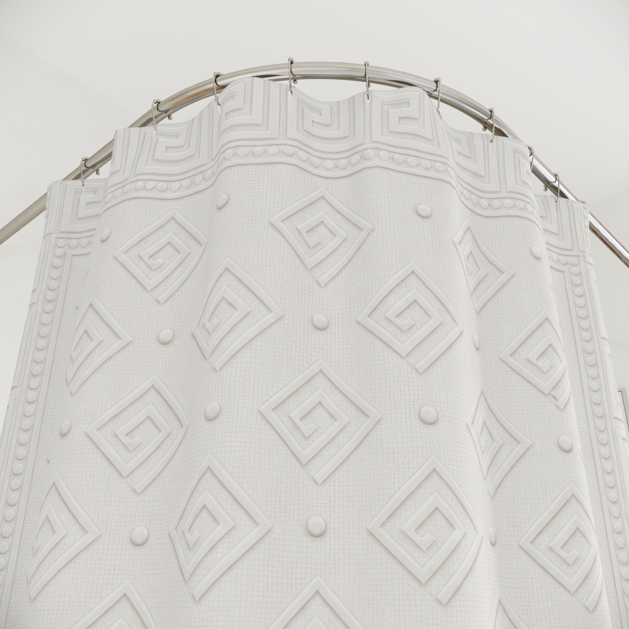 White Greek Key Relief Shower Curtain
