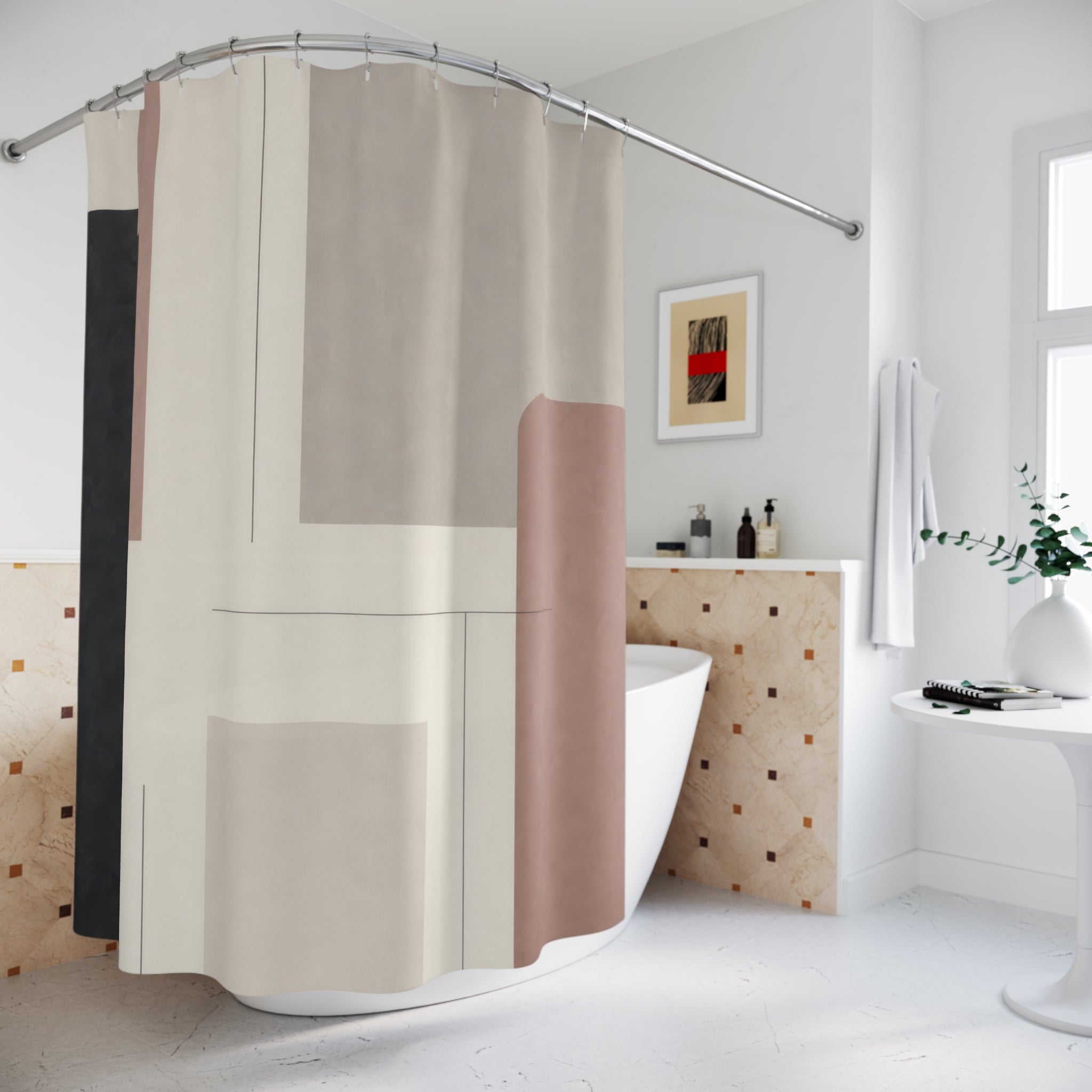 Blush Pink Beige Black Shower Curtain