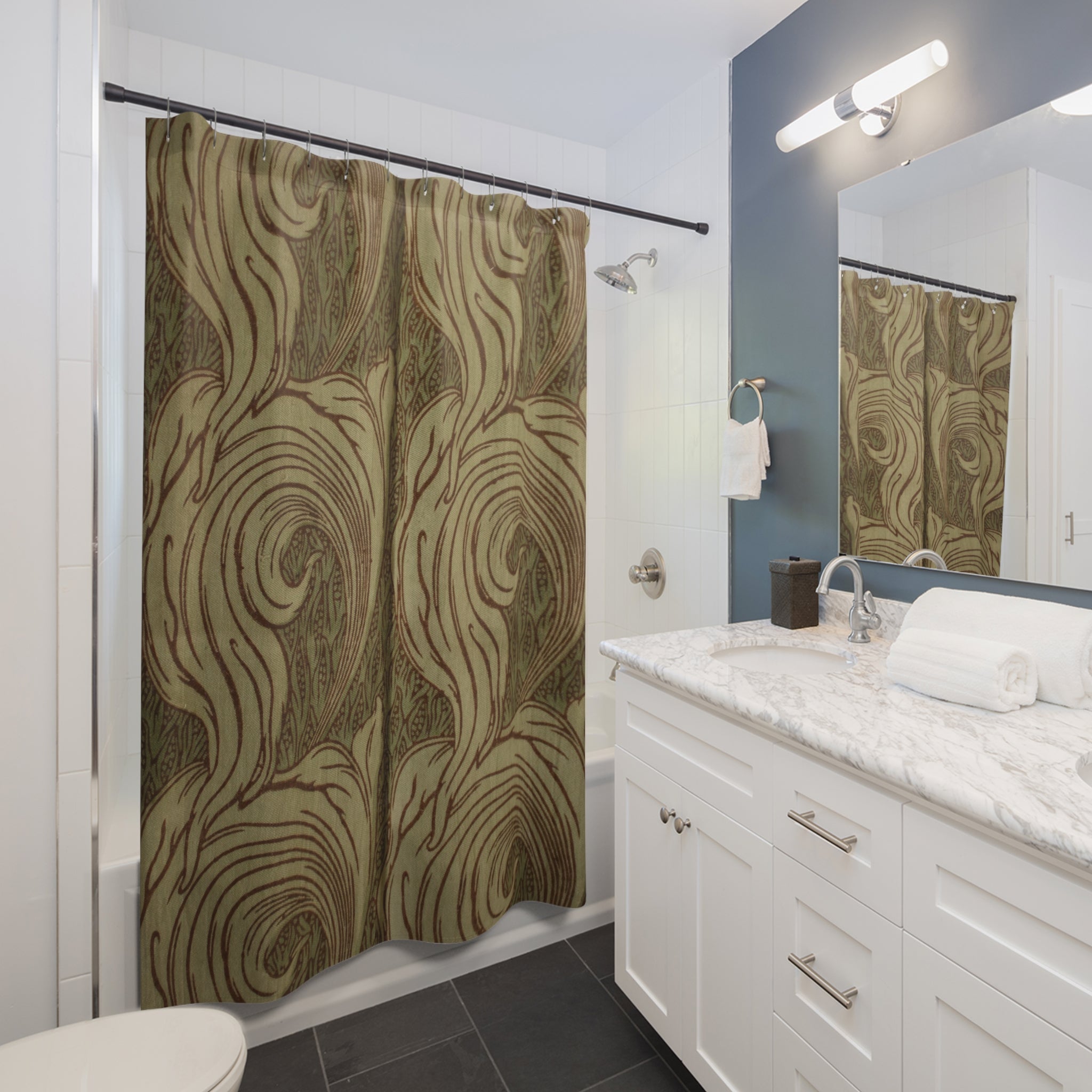 Mackmurdo Single Leaf Shower Curtain – 1884 Beige Olive