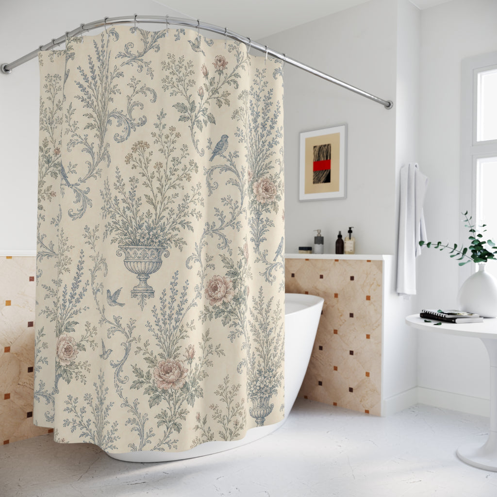 French Country Floral Blue Shower Curtain