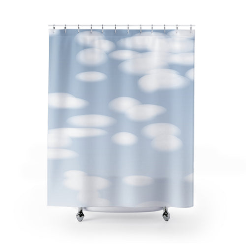 Blue and White Cloud Drift Shower Curtain