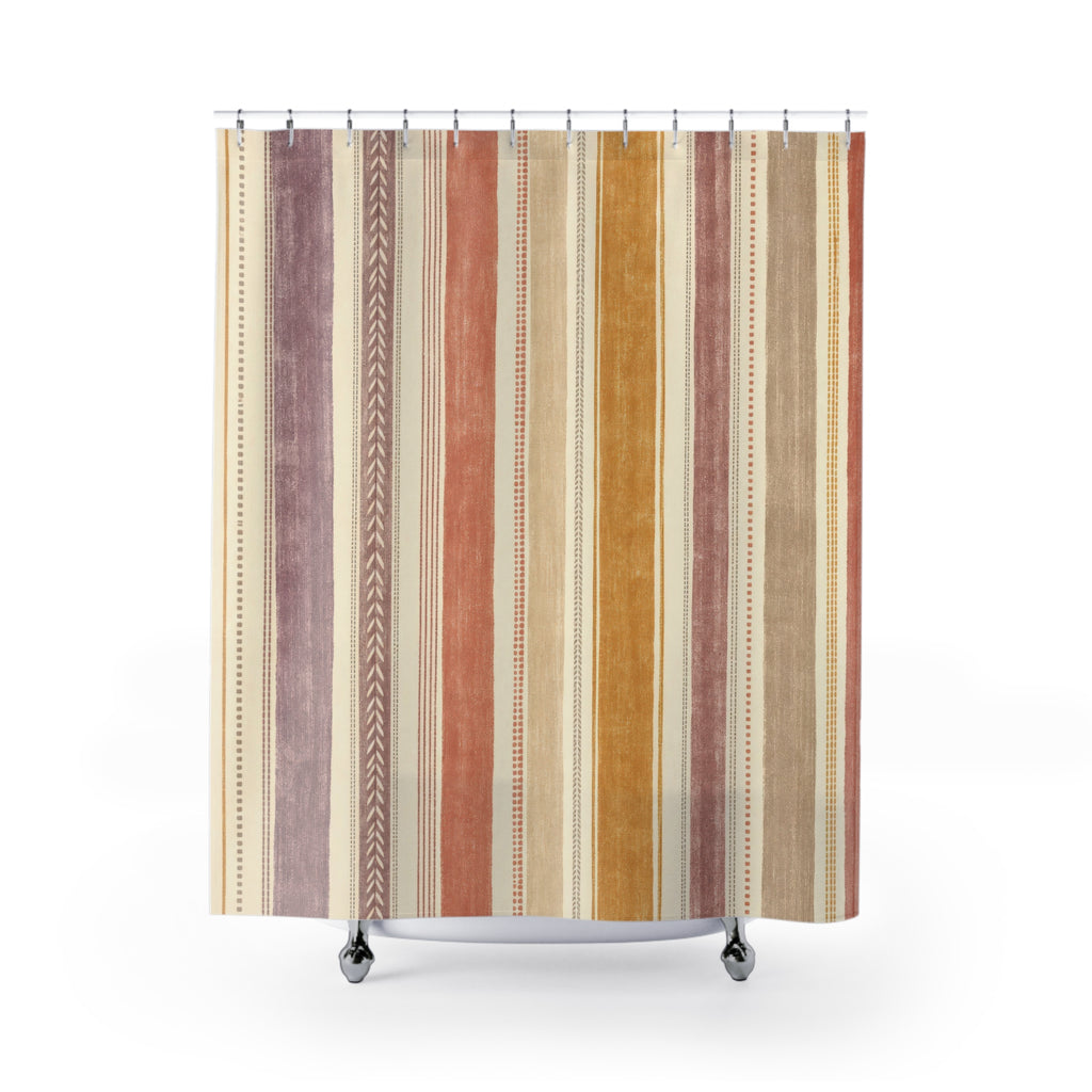 Dusty Mauve Mustard Terracotta Stripe Shower Curtain