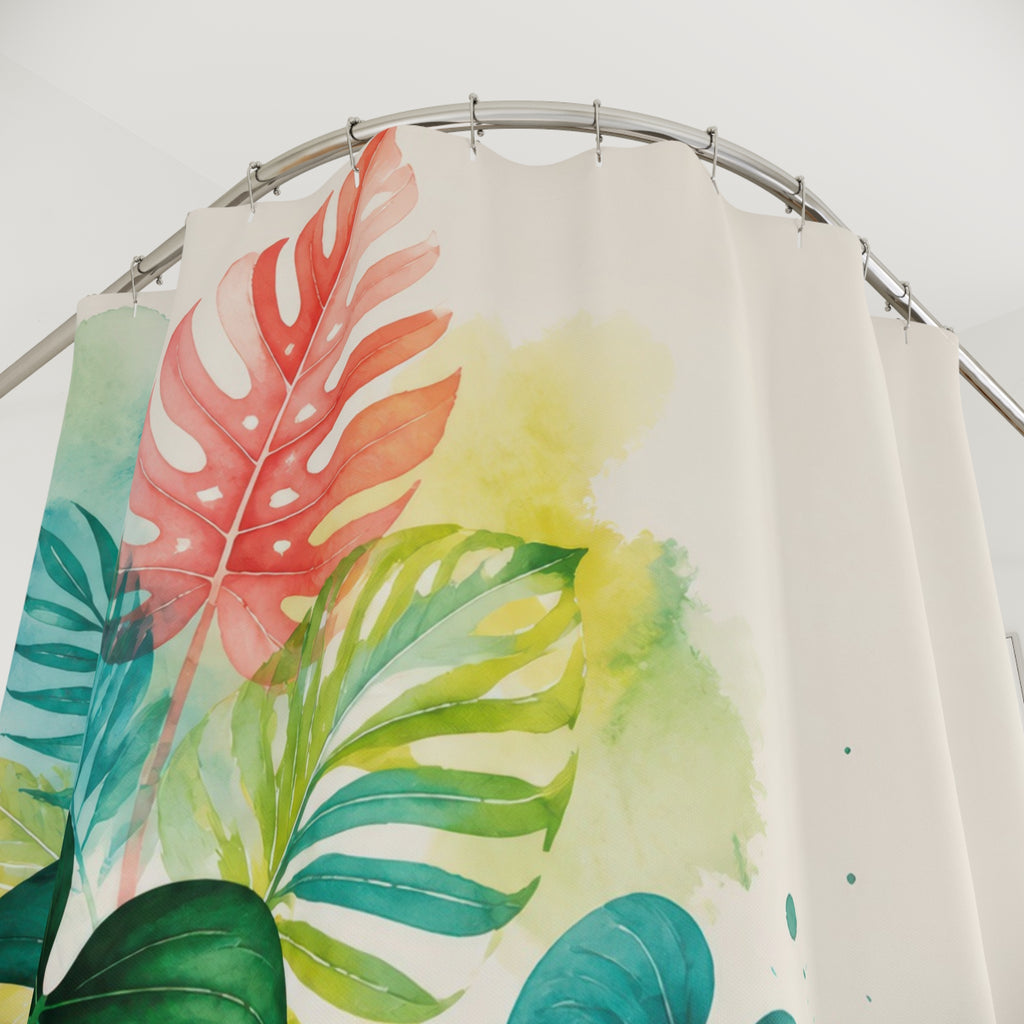 Tropical Watercolor Monstera Shower Curtain