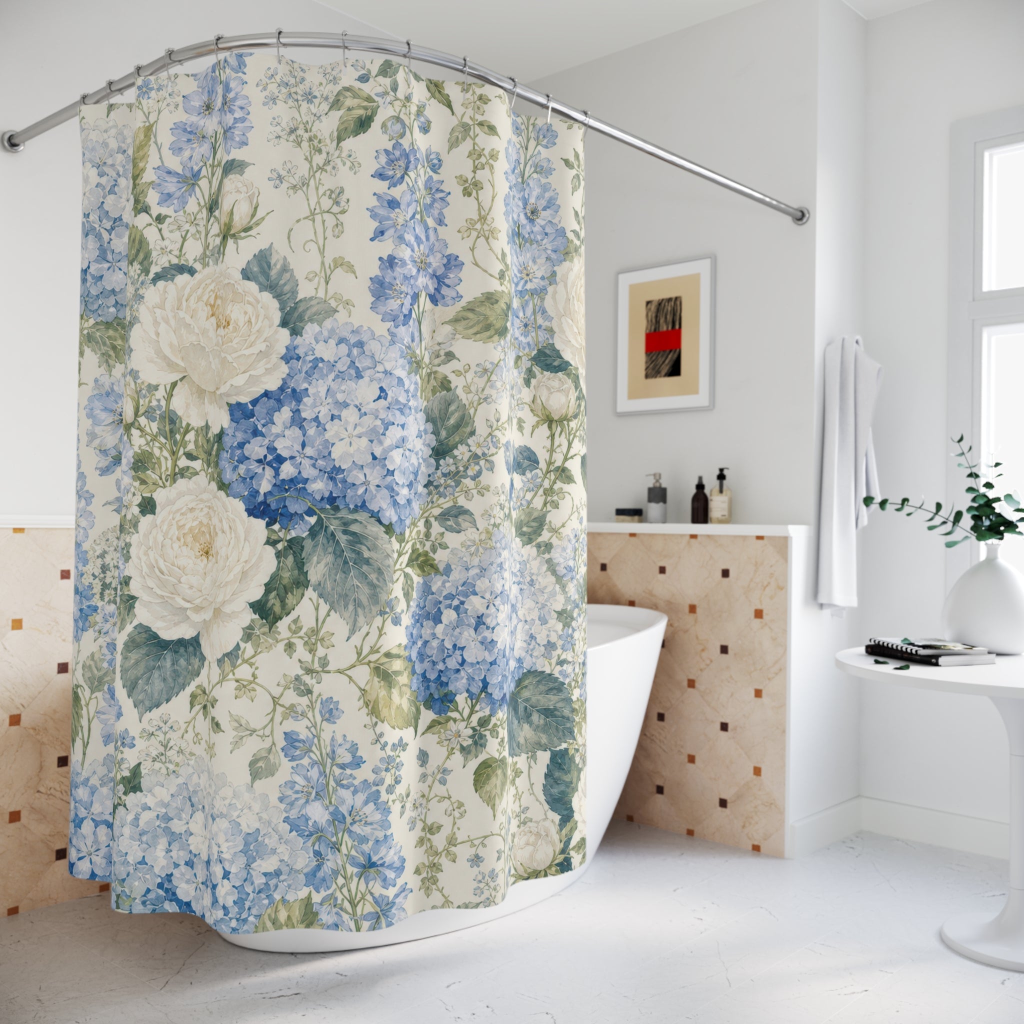 Blue Hydrangea Rose Shower Curtain