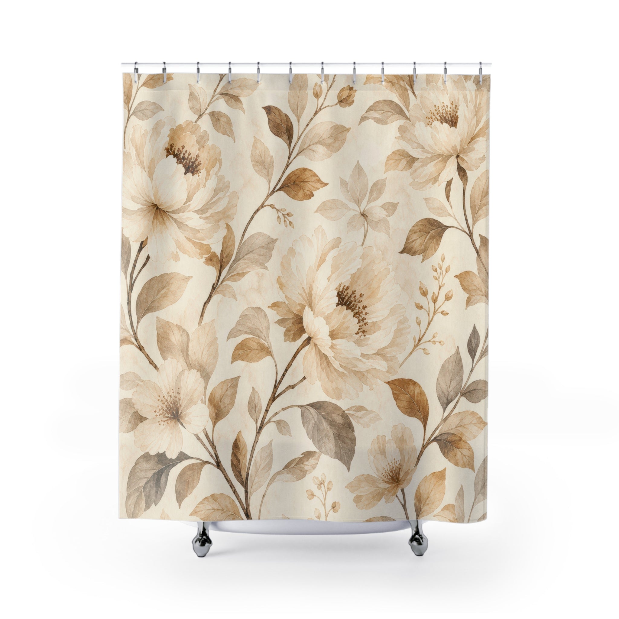 Cream Taupe Botanical Vine Shower Curtain