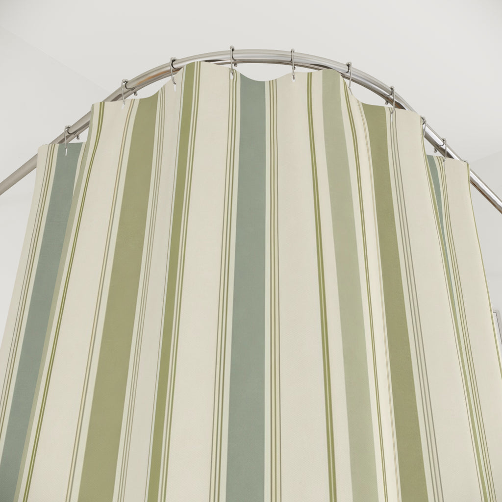 Sage Green Cream Pinstripe Shower Curtain