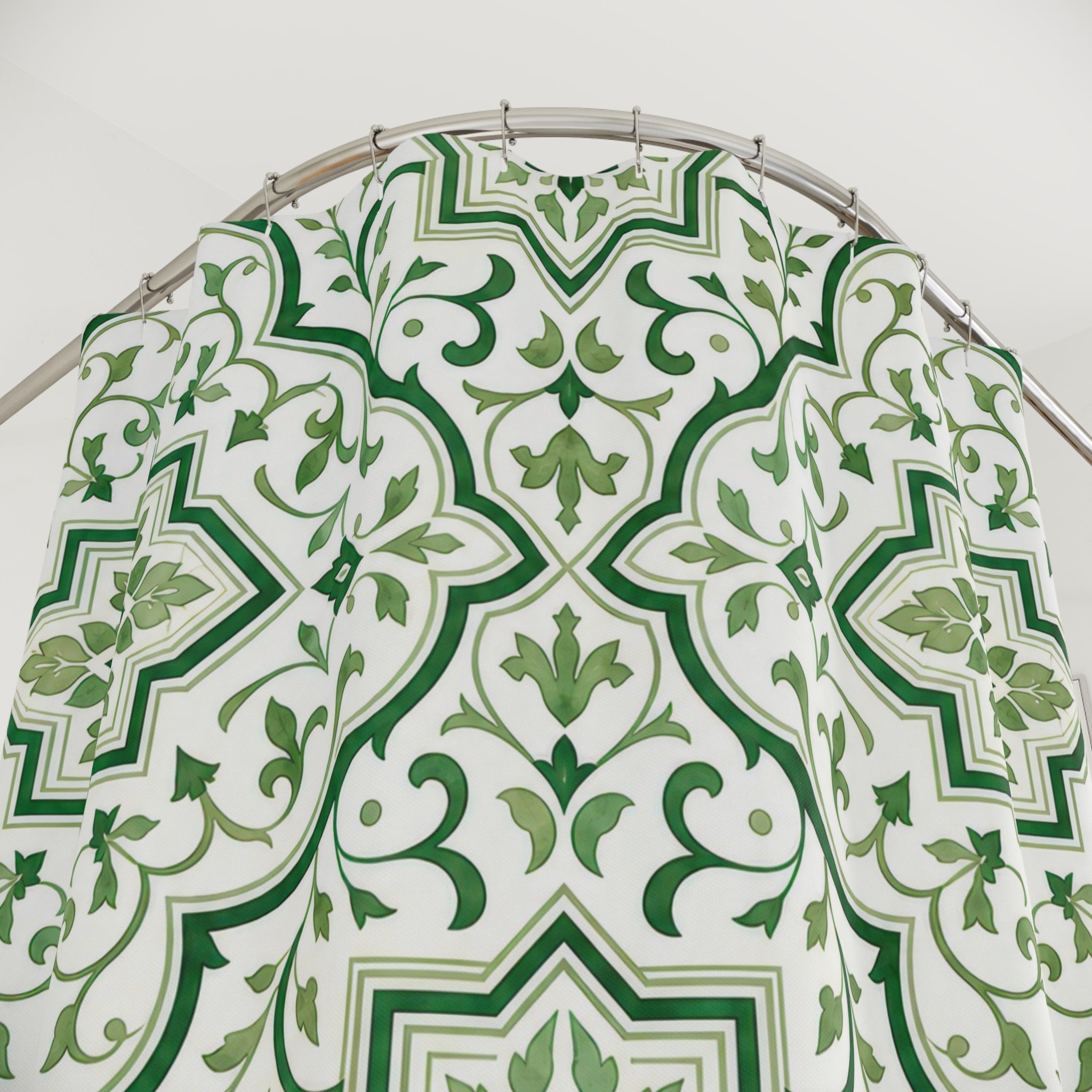 Green White Moroccan Medallion Shower Curtain