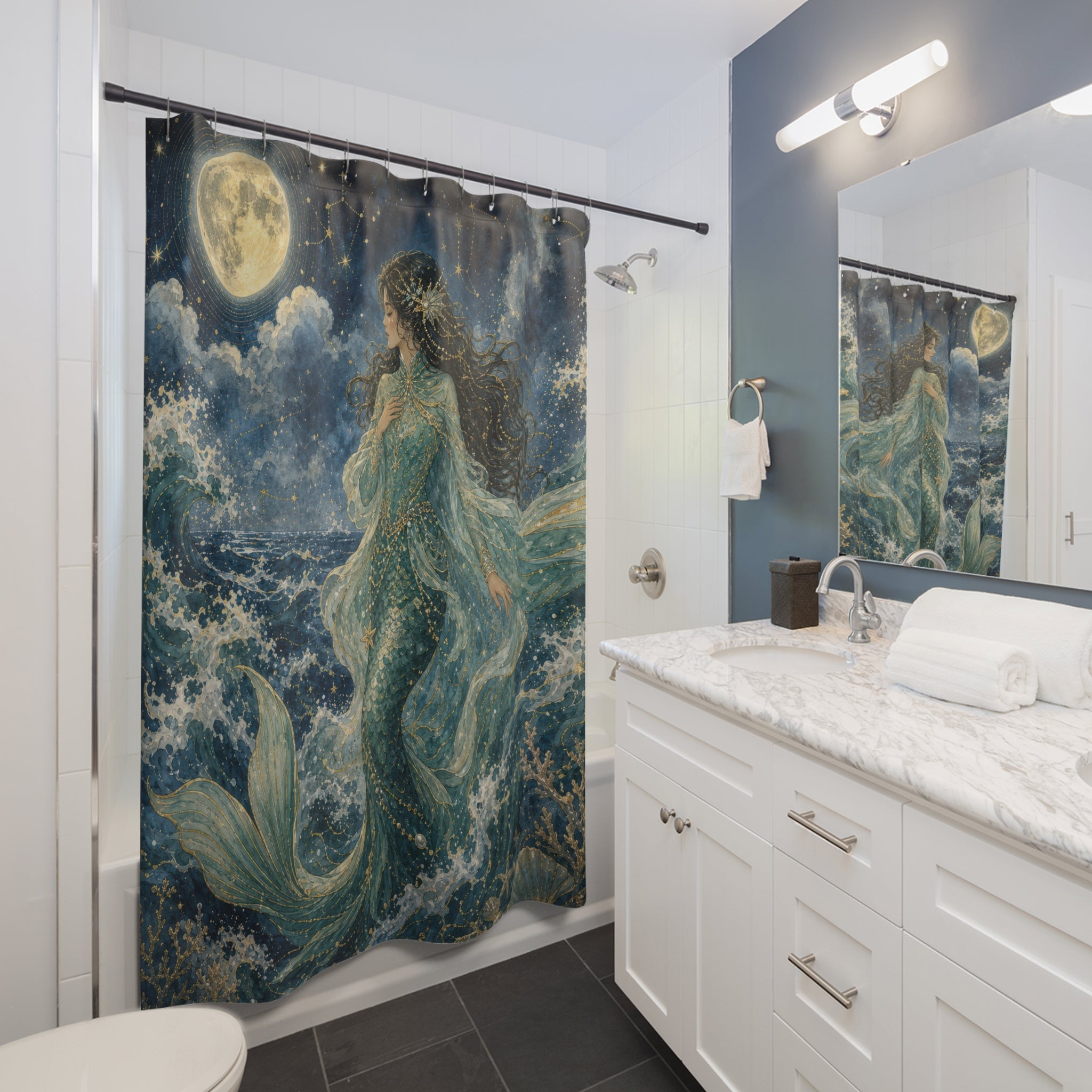 Moonlit Mermaid Wave Shower Curtain